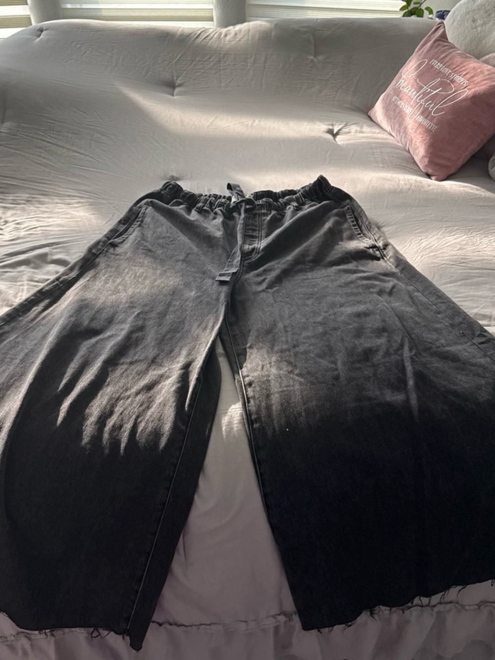 Free People Washed Black Wide-Leg Drawstring Pants